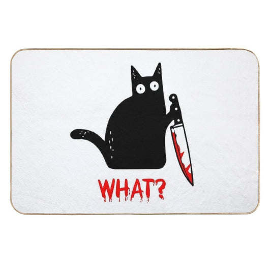 Funny Black Cat WHAT - Murderous Cat Holding Knife  Versatile Bath Mat