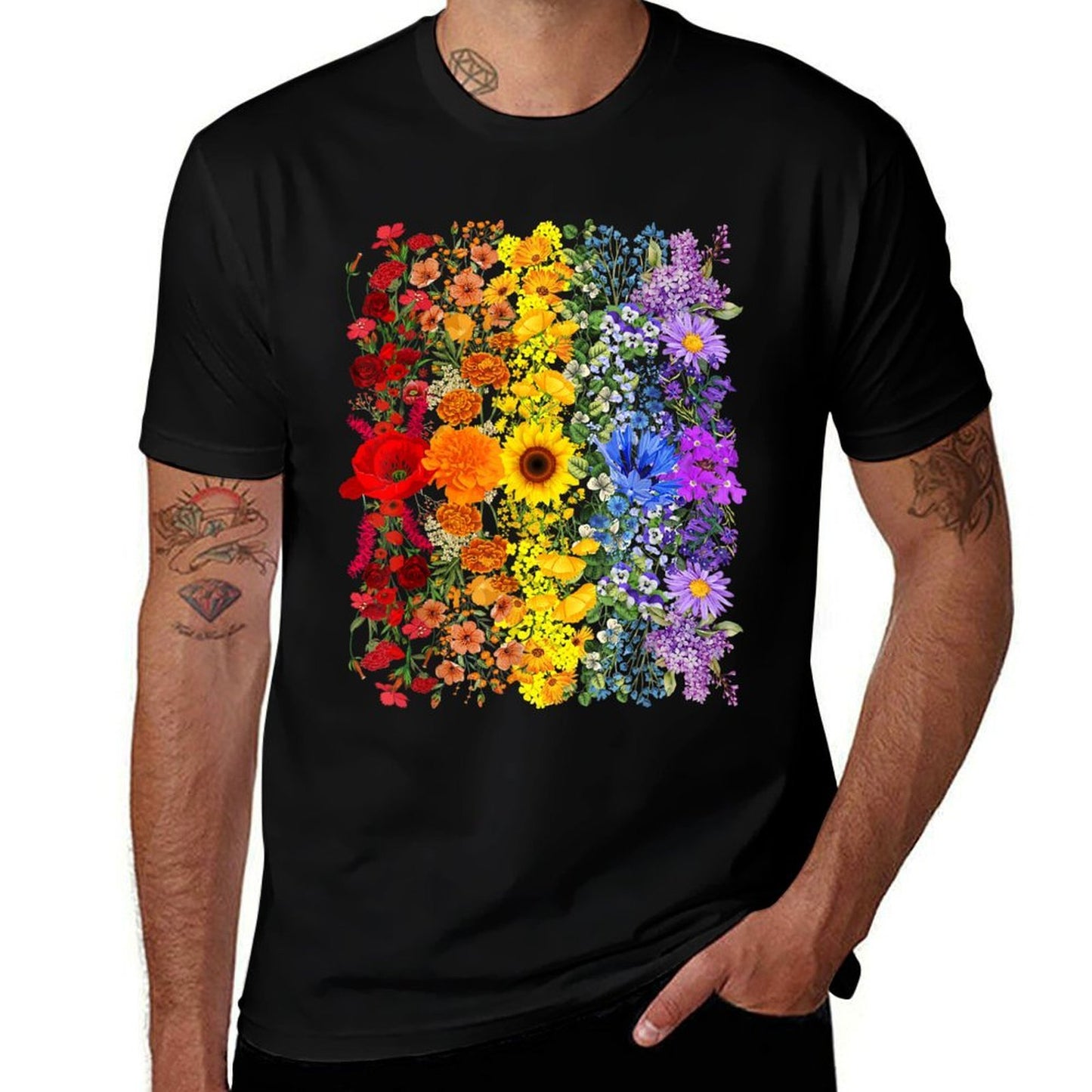 Rainbow Wildflowers Field Flowers LGBTQ Month Pride Month  Stretchy T-Shirt