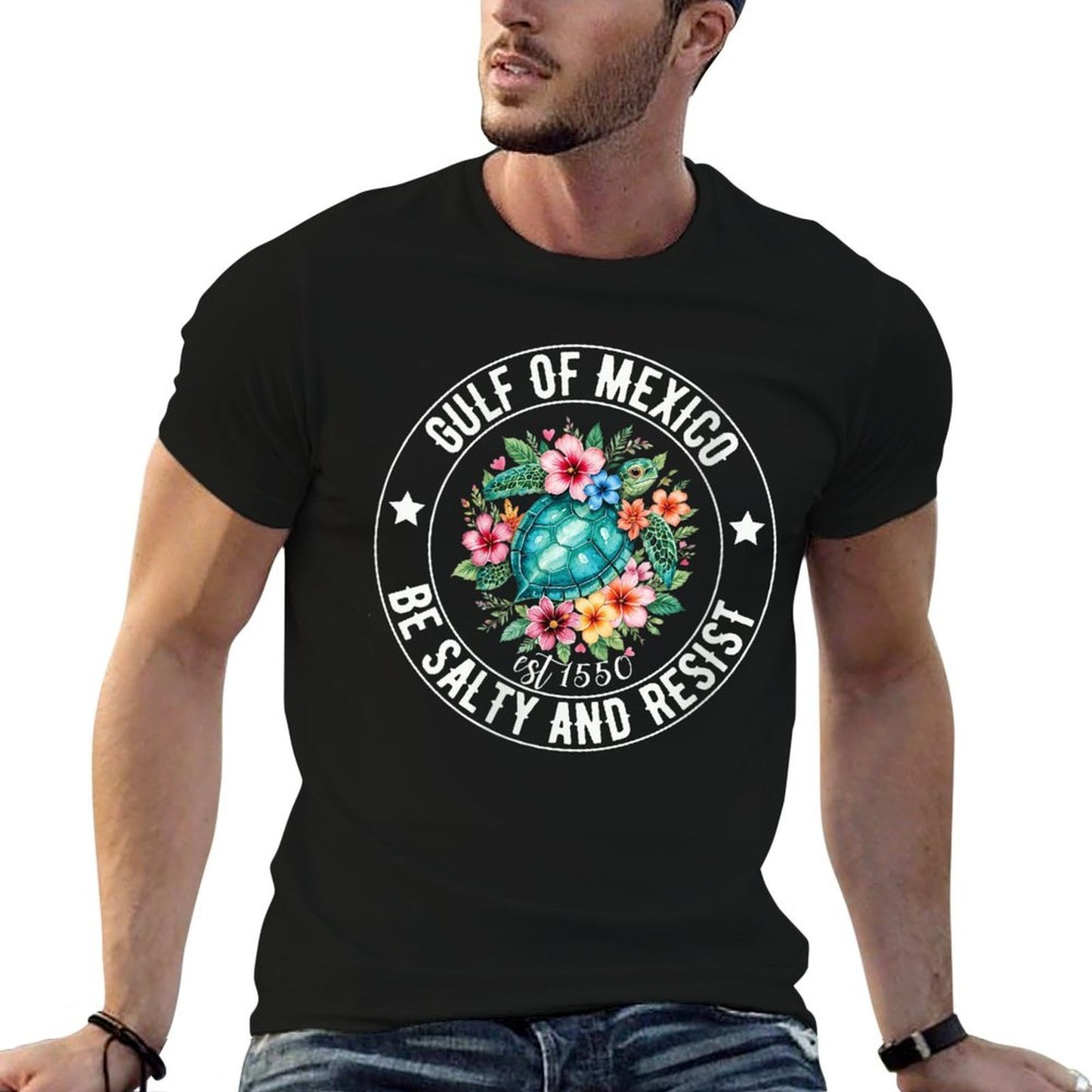 Womens Stay The Gulf of Mexico Be Salty And Resist Turtle  Graphic-printed T-Shirt