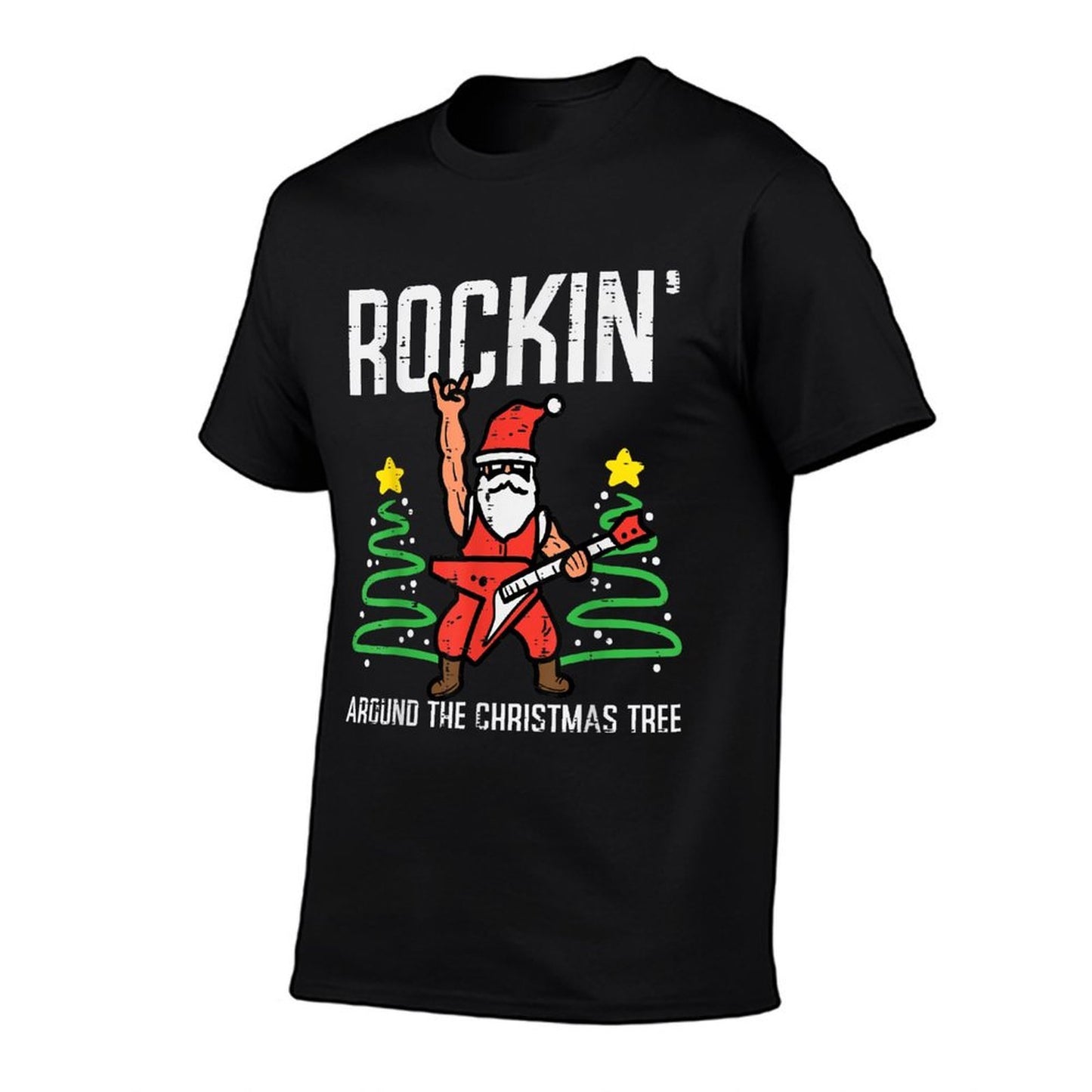 Santa Guitar Rockin Christmas Tree Funny Xmas Rocker Men Boy  Heathered Texture T-Shirt