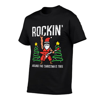 Santa Guitar Rockin Christmas Tree Funny Xmas Rocker Men Boy  Heathered Texture T-Shirt