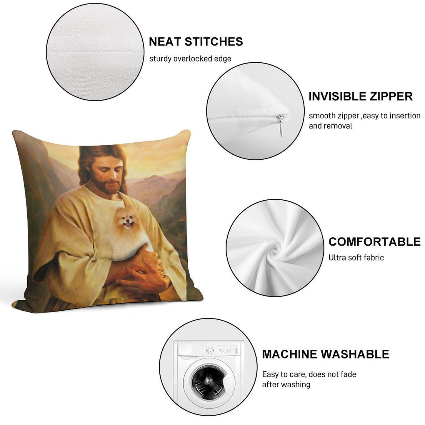 Pomeranian Dog And Jesus Lover Soft Decorative Cover Throw Pillow