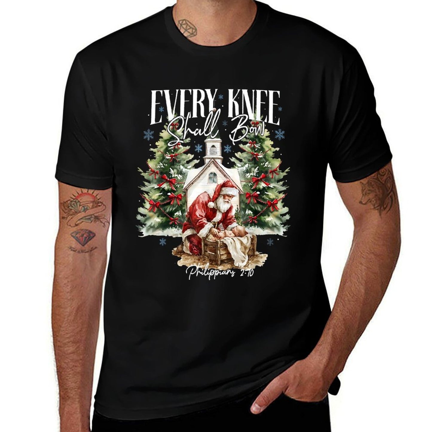 Every Knee Shall Bow Jesus Christian Santa Claus Christmas  Quick-drying T-Shirt