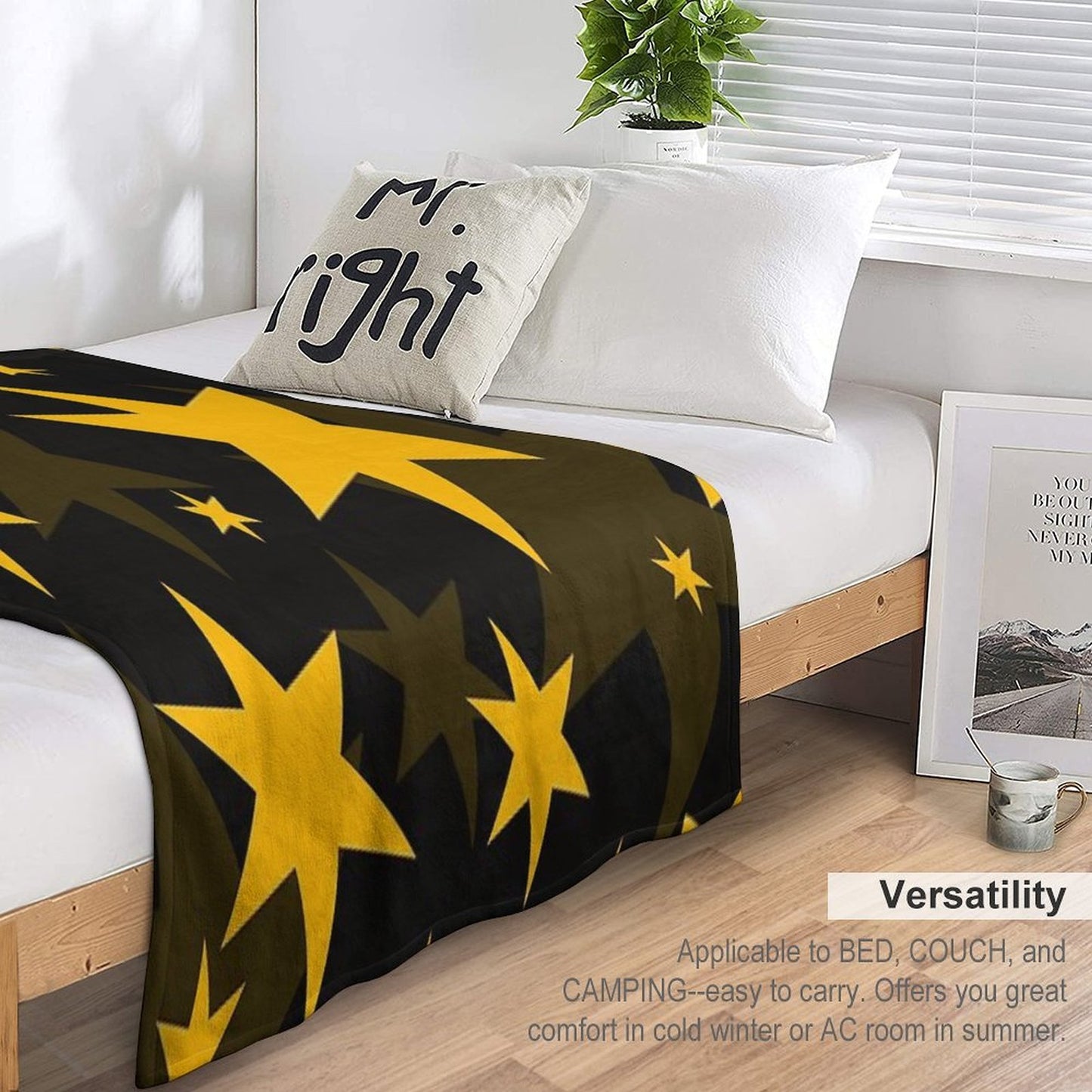 Retro Pop Art Yellow Star Pattern Premium Throw Blanket