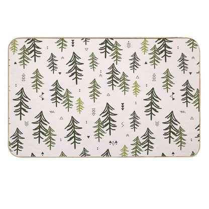 Doodled Fir Trees Pattern Durable Bath Mat