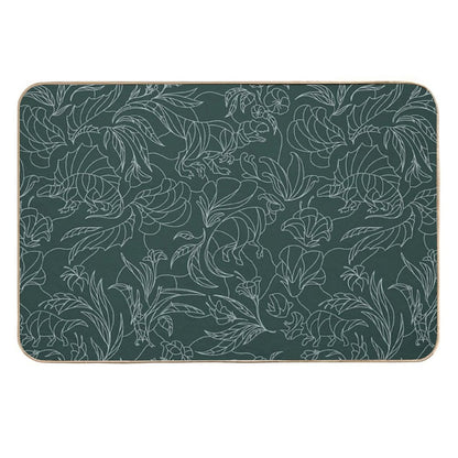 Hidden Dinosaurs - Floral Pattern - Teal And Silver Durable Bath Mat