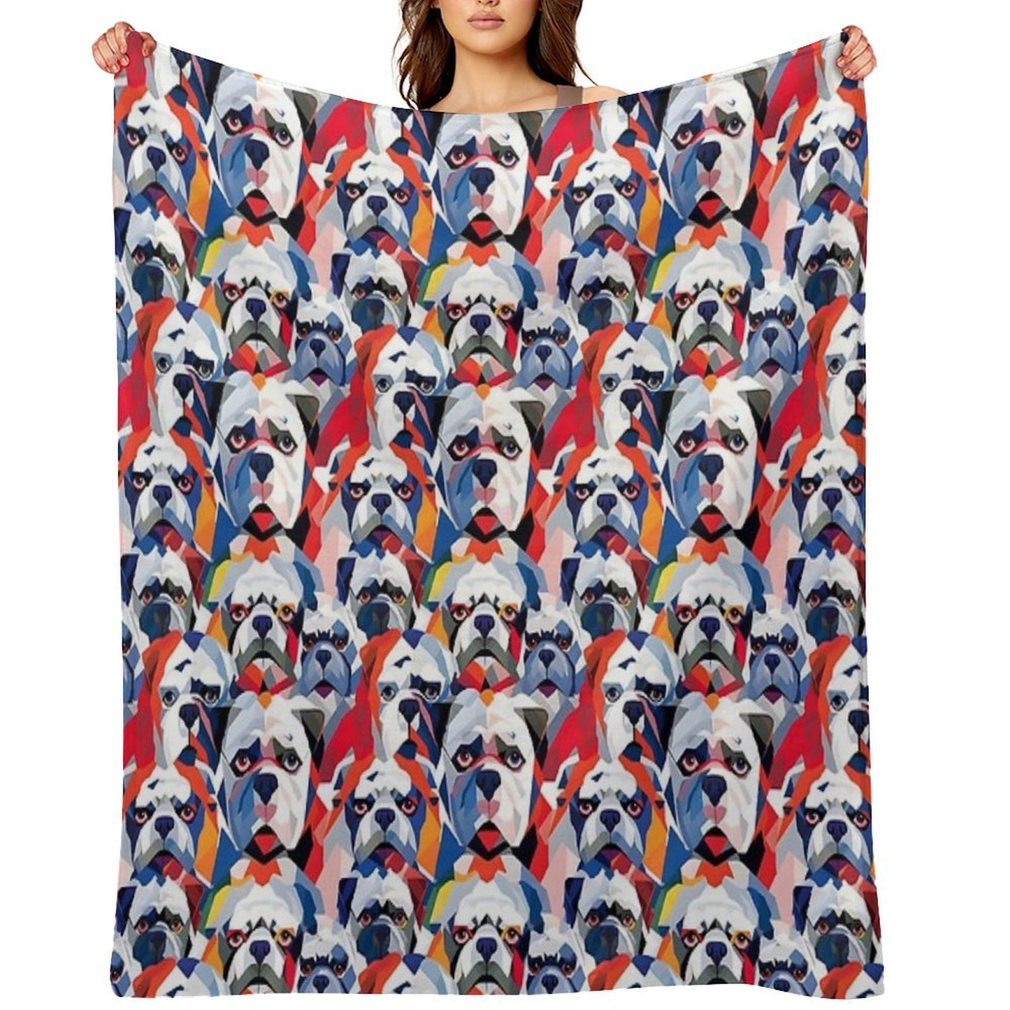 Bulldog in Geometric Camouflage Pattern Lightweight Throw Blanket