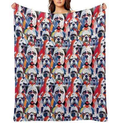 Bulldog in Geometric Camouflage Pattern Lightweight Throw Blanket