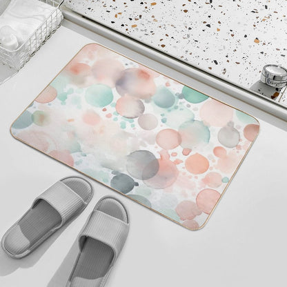 Green Grey And Pink Abstract Round Splashes in Light Pastel Colors Watercolor Illustration  Repositionable Bath Mat