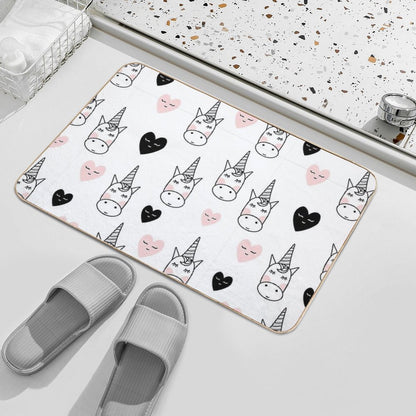 Lovely Unicorns And Hearts - Pink, Black, Grey  Gray  Non-Slip Bath Mat