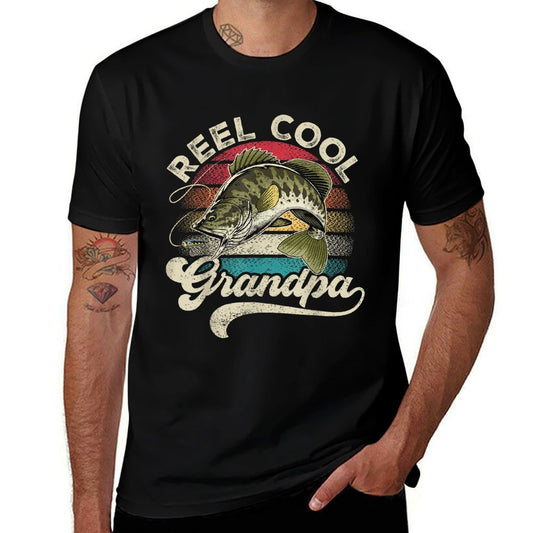 Reel Cool Grandpa Fishing Vintage Retro Fathers Day Men Dad  Fade-proof Color T-Shirt