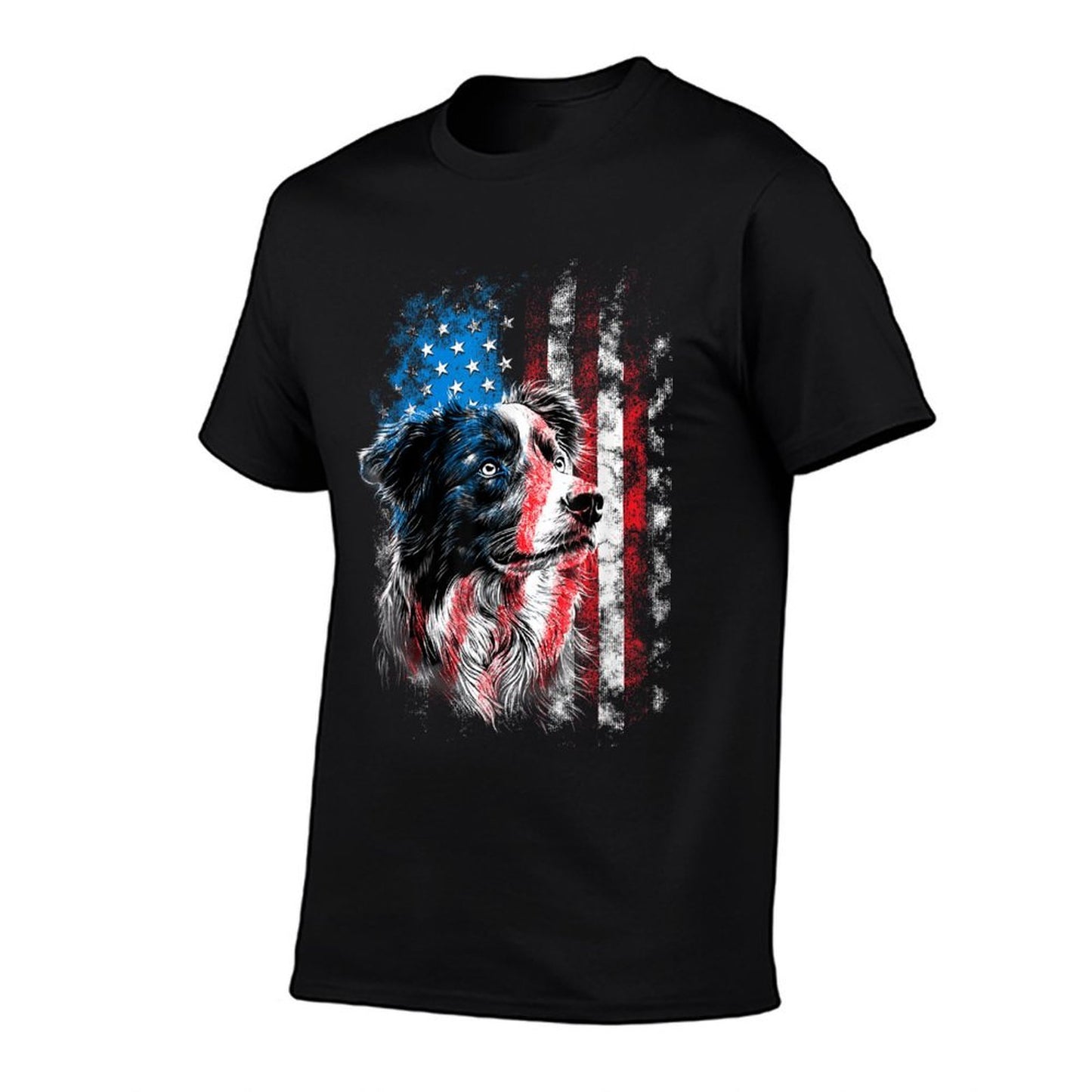 Australian Shepherd 4th of July Dog Lover Men Women  Rolled Sleeves T-Shirt