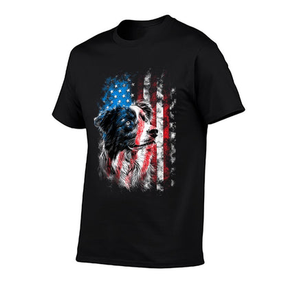 Australian Shepherd 4th of July Dog Lover Men Women  Rolled Sleeves T-Shirt