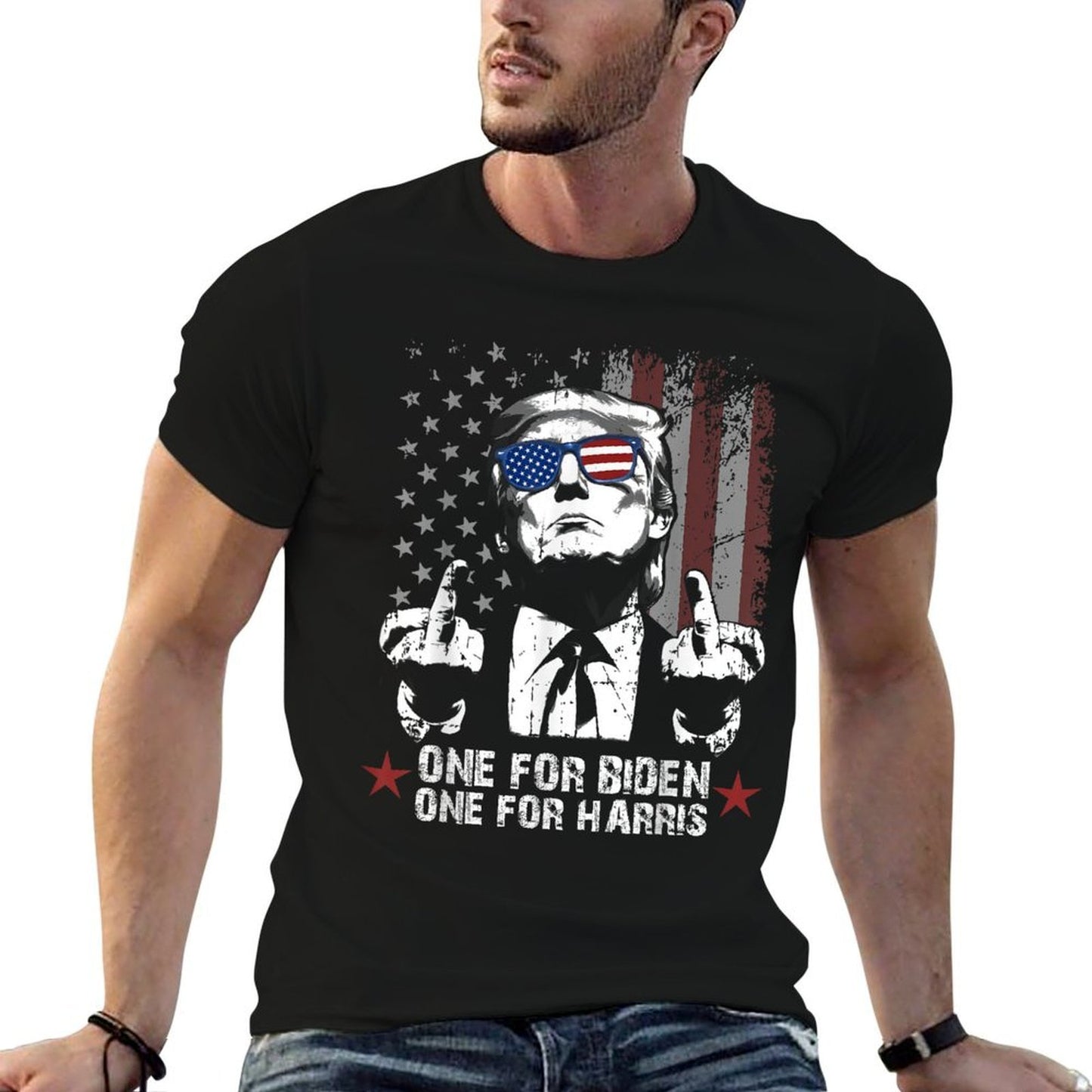 Trump 2024 US American One For Biden One For Harris  Cotton T-Shirt