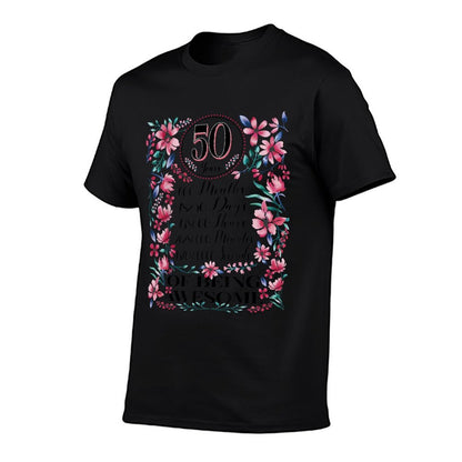 50 Years, Months, Days Floral Watercolor Women 50th Birthday  Summer-ready Fabric T-Shirt