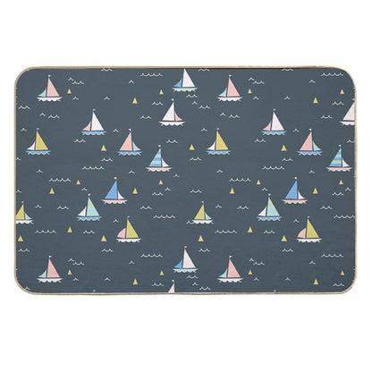 Small Sailing Boats on Dark Gray Background, Minimalist Pattern  Non-Slip Bath Mat