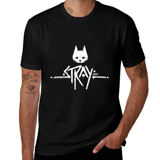 Stray Cat Head And Logo  Ribbed Collar T-Shirt
