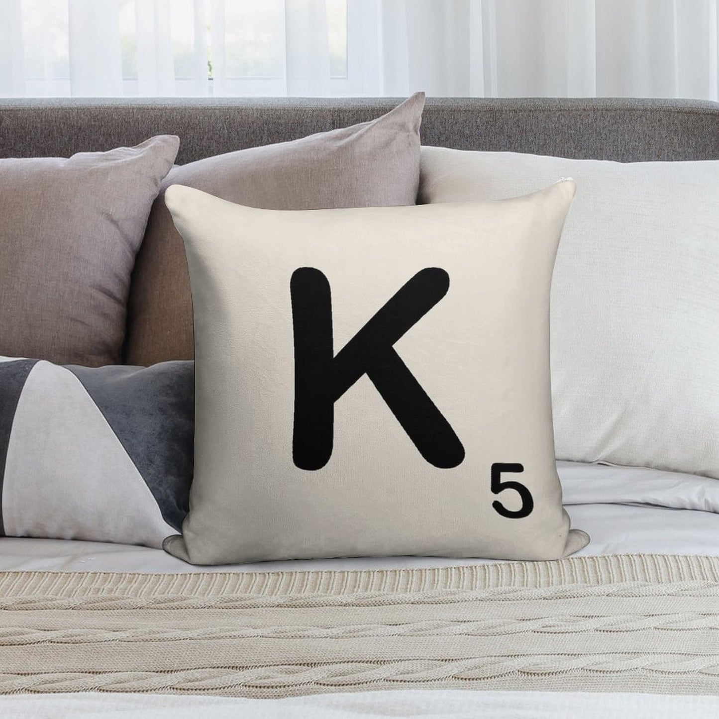 Scrabble Tile K Soft Short Plush Fabric Throw Pillow