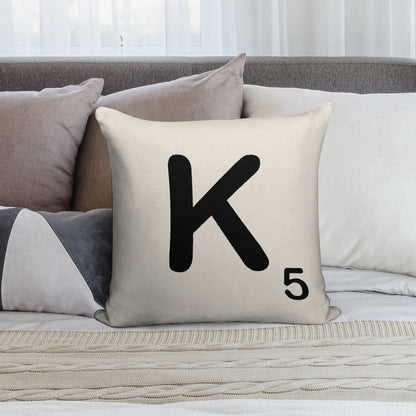 Scrabble Tile K Soft Short Plush Fabric Throw Pillow
