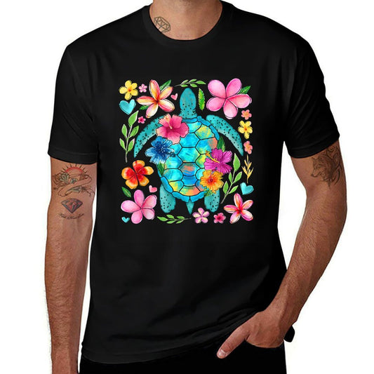Boho Floral Turtle Save The Sea Turtle Ocean Animals  Slim-fit Cut T-Shirt