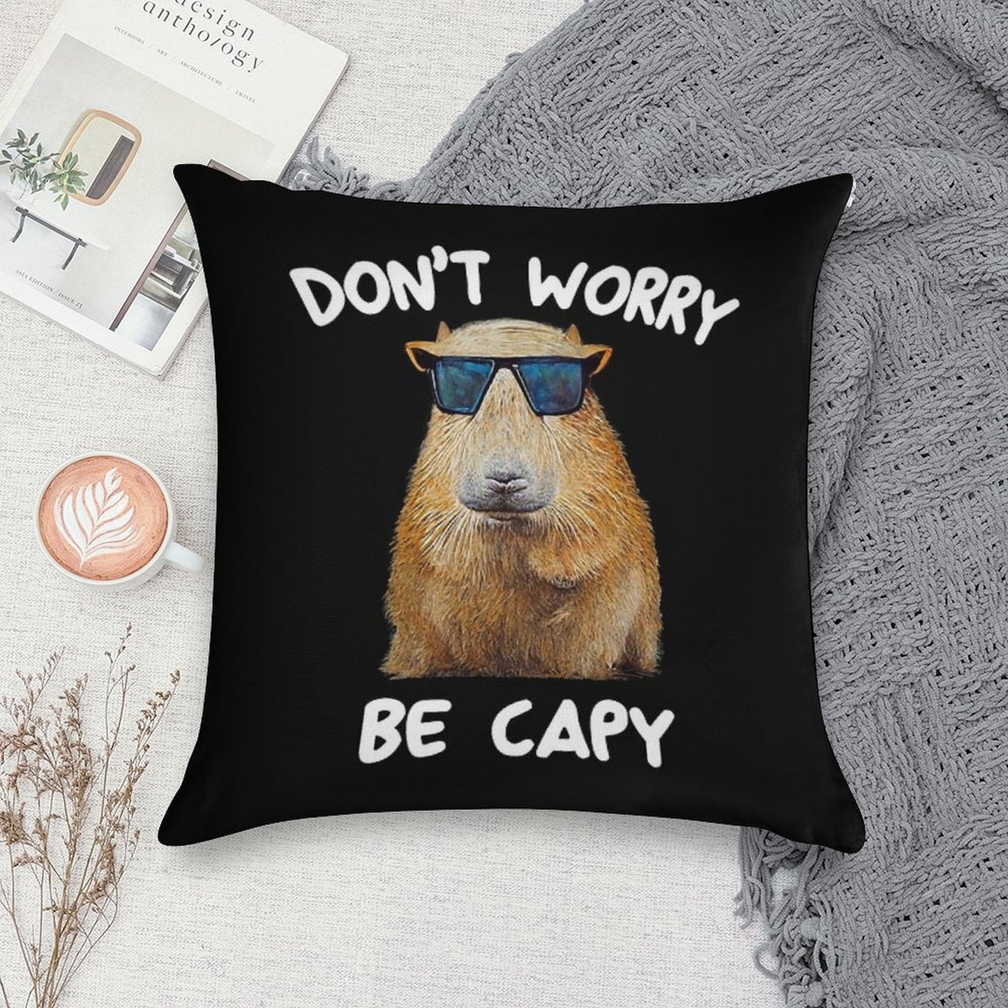 Funny Capybara Dont Worry Be Capy Funny Rodent Soft Anti-Pilling Throw Pillow