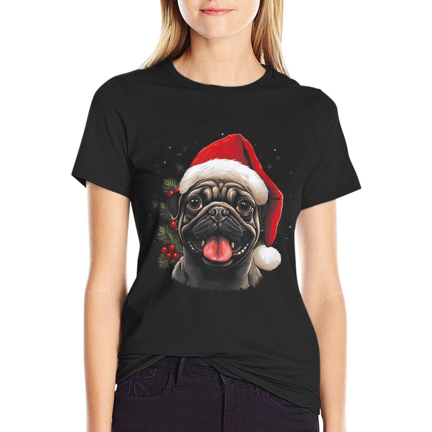 Pug Dog - Christmas Funny Santa Holiday Men Women Comfortable T-Shirt