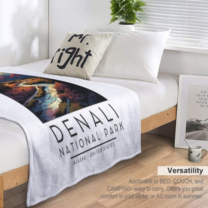 A Vintage Illustration of Denali National Park - Alaska - United States Plush Throw Blanket