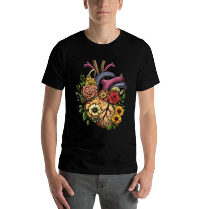 Anatomical Heart Floral Organ Cardiology Cardiac Nurse  Durable T-Shirt