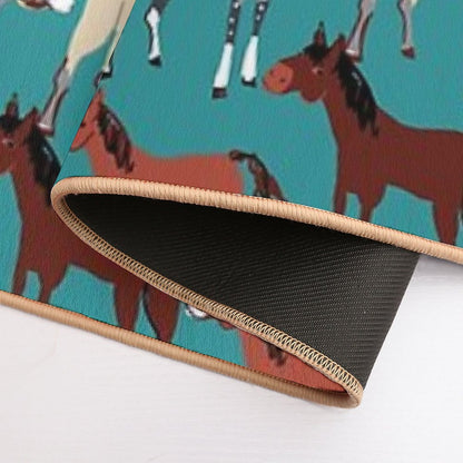 Horse Pattern in Aquamarine Blue  Pet-Safe Bath Mat