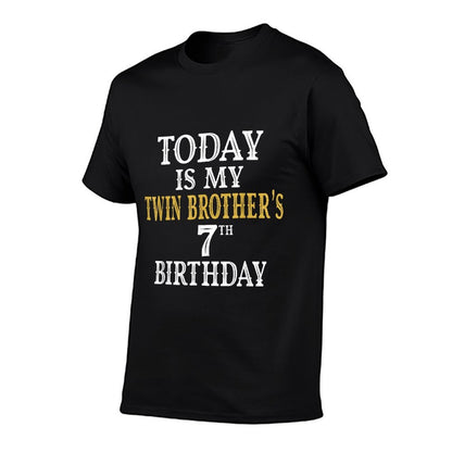 Today Is My Twin Brother's 7th Birthday Party 7 Years Old  Ribbed Collar T-Shirt