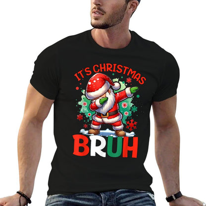 Bruh Dabbing Funny Christmas Holiday Santa Claus Xmas Boys  Rolled Sleeves T-Shirt