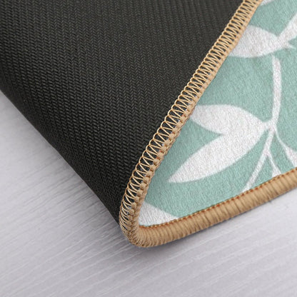 Floral Pattern with Leaves. Celadon And White Print  Slip-Resistant Bath Mat