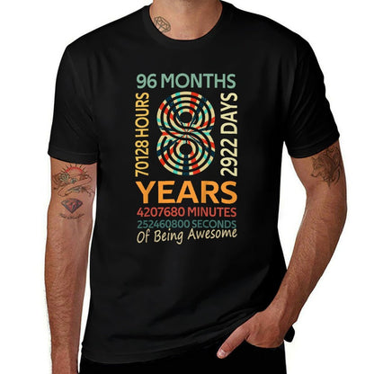 8th Birthday 8 Years Old Vintage Retro 96 Months  Heathered Texture T-Shirt