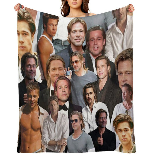 Brad Pitt Photo Collage Travel-friendly Throw Blanket