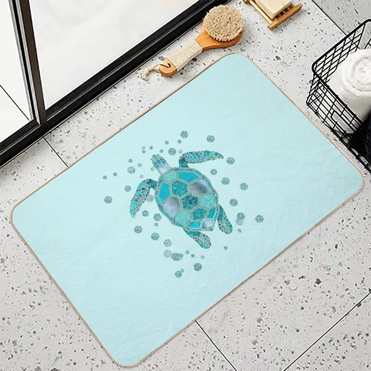 Glamour Aqua Turquoise Turtle Underwater Scenery Durable Bath Mat