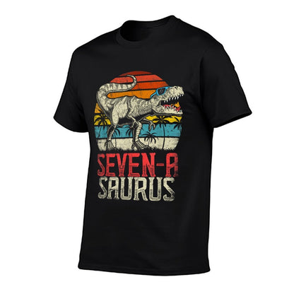 Seven A Saurus 7th Dinosaur Birthday T Rex 7 Years Old Dino  Relaxed-fit T-Shirt