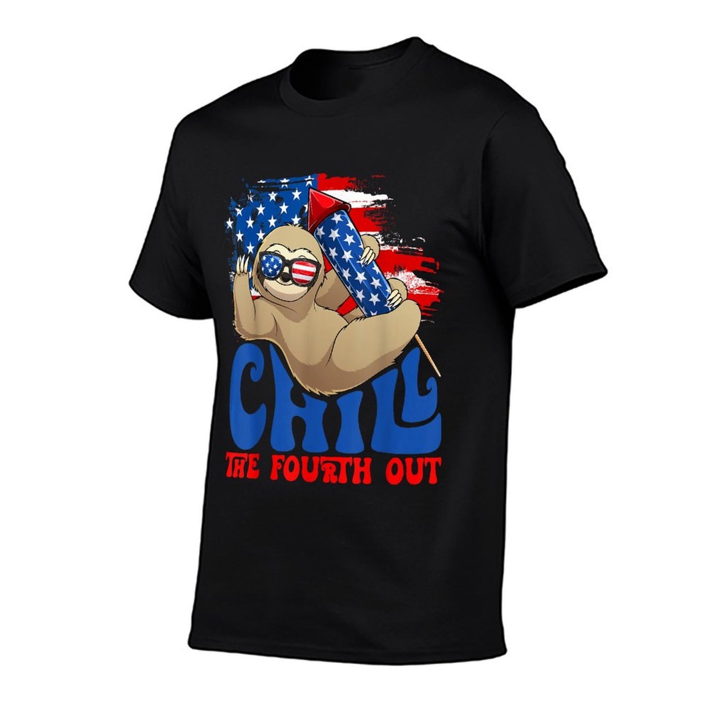 Chill The Fourth Out Sloth USA Independence 4th Of July  Rolled Sleeves T-Shirt
