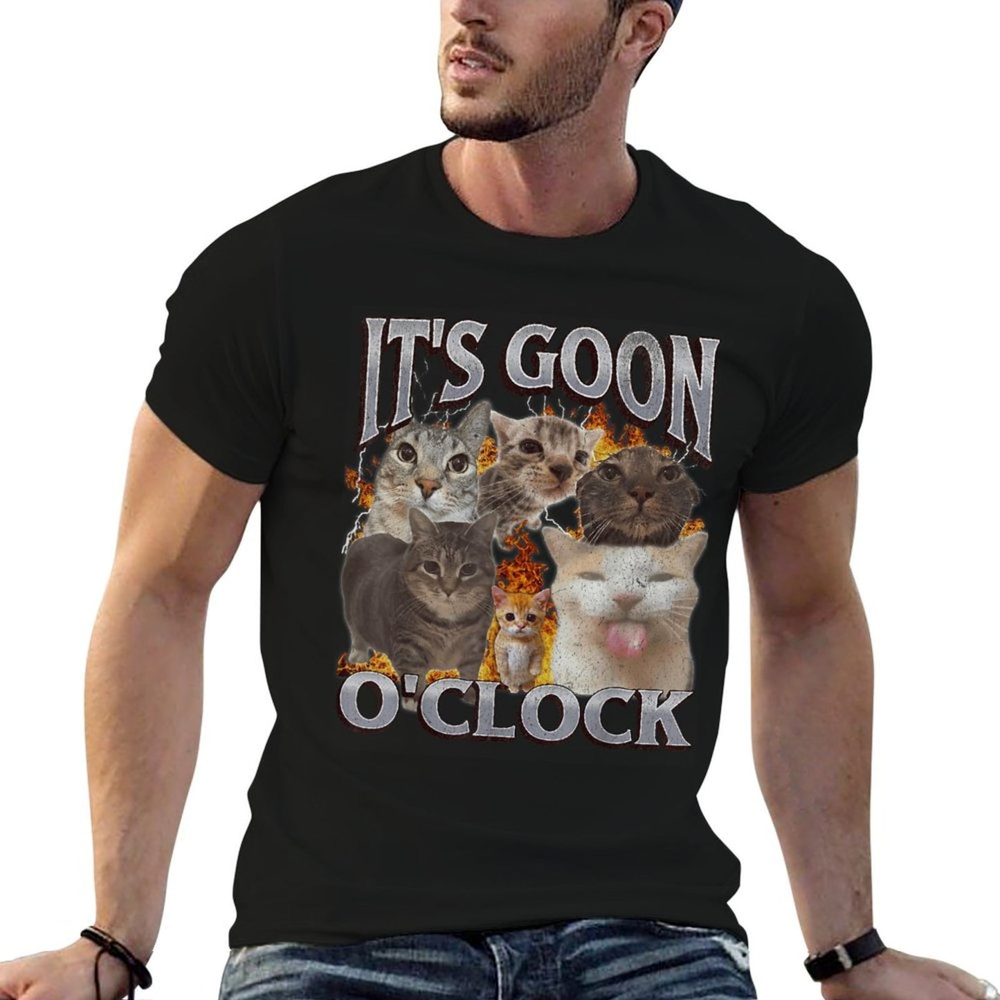 Gooning Oclock Funny Cat Meme Bootleg Graphic for Men Women  Rolled Sleeves T-Shirt