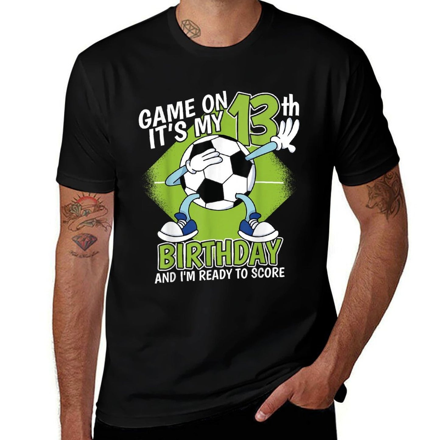 13 Year Old Soccer Player Boy 13th Birthday Soccer Theme  Heathered Texture T-Shirt