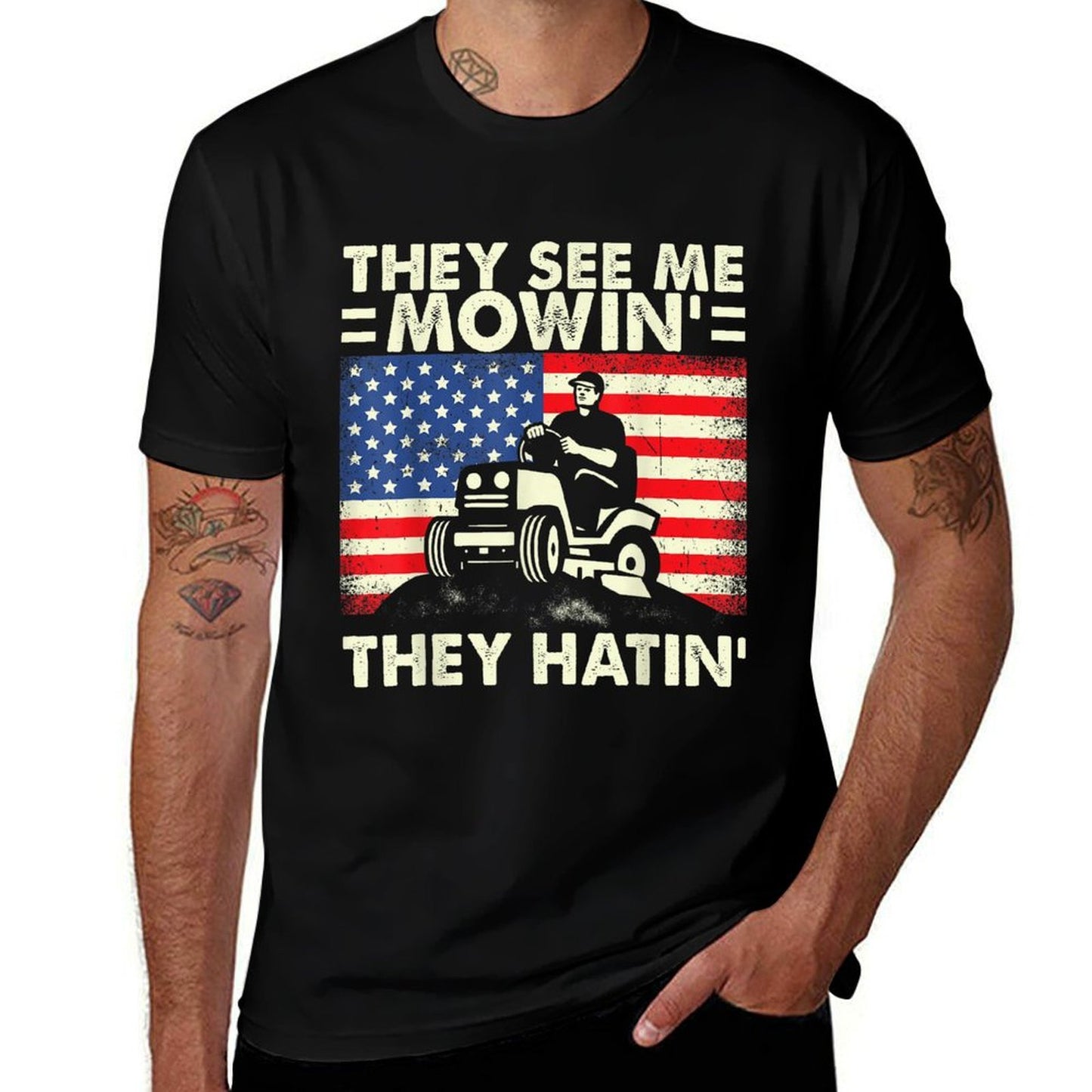 Lawn Mowing Funny See Me Mowing They Hatin Garden Dad  Heathered Texture T-Shirt