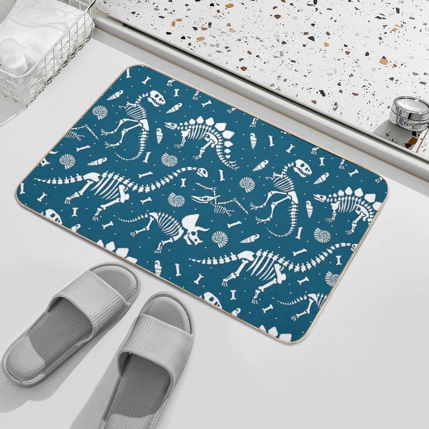 Dinosaur Fossils in Blue  Stain-Proof Bath Mat