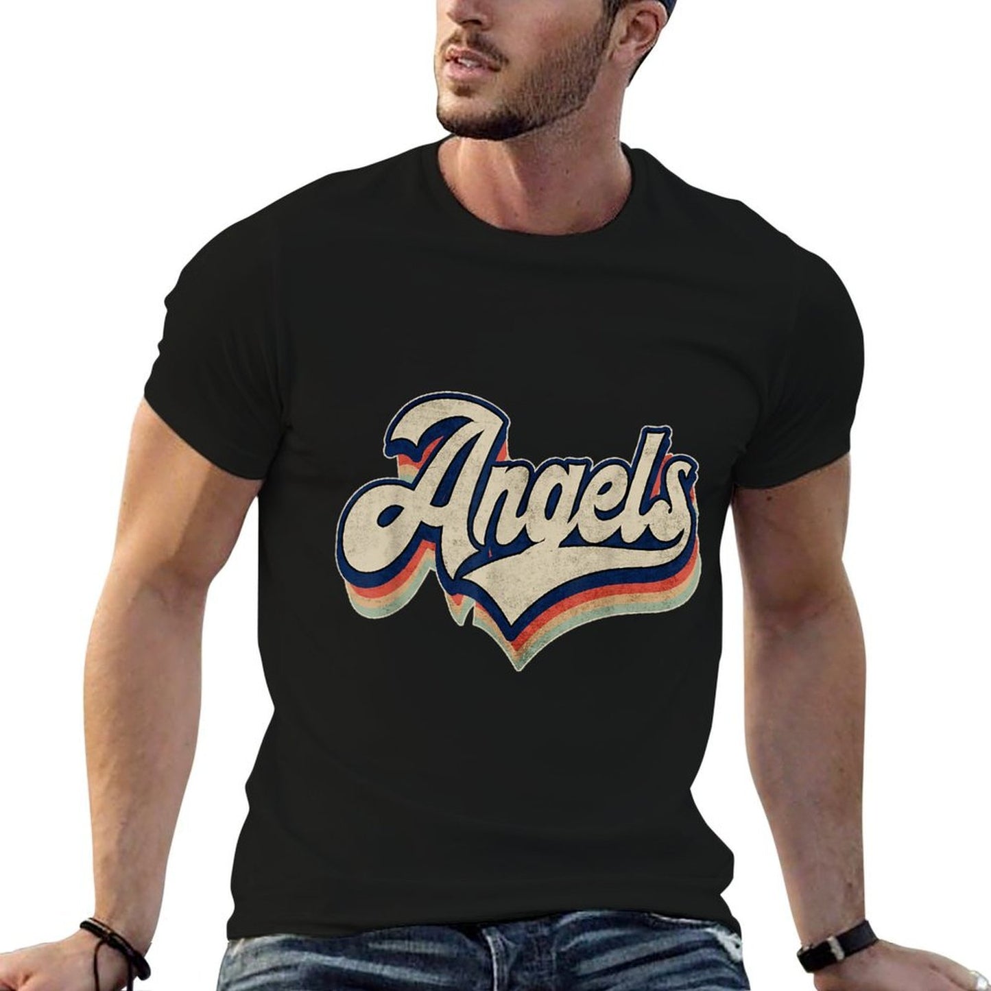 Inoa Shop Vintage Angels Family Name Cute Outfit Birthday NAME Happily, Small, Black  Rolled Sleeves T-Shirt