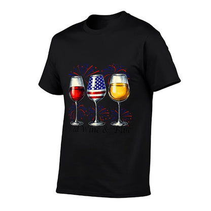 Red Wine  Blue 4th Of July Wine Glasses American USA  Slim-fit Cut T-Shirt