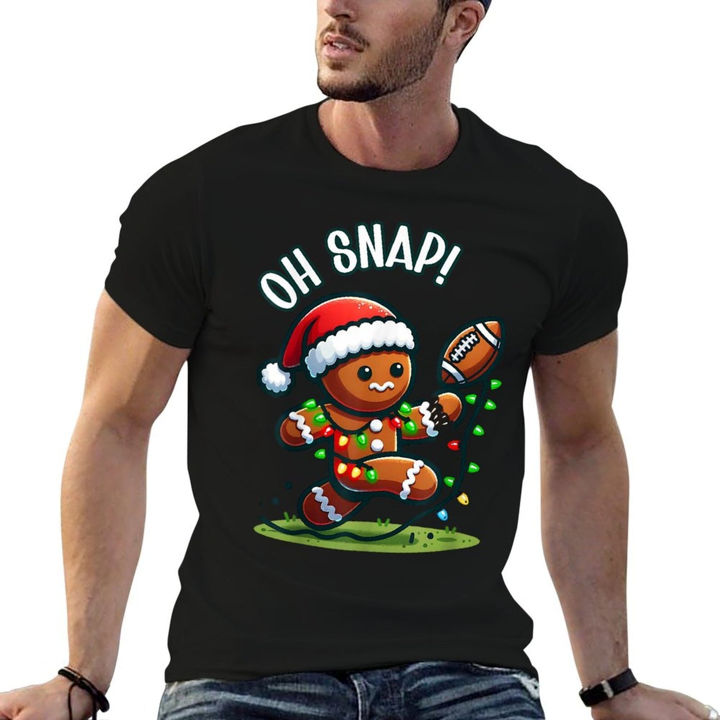 Funny Gingerbread Man Pajamas  PJs Xmas Holiday Oh Snap Gingerbreadman Christmas Football  Lightweight T-Shirt