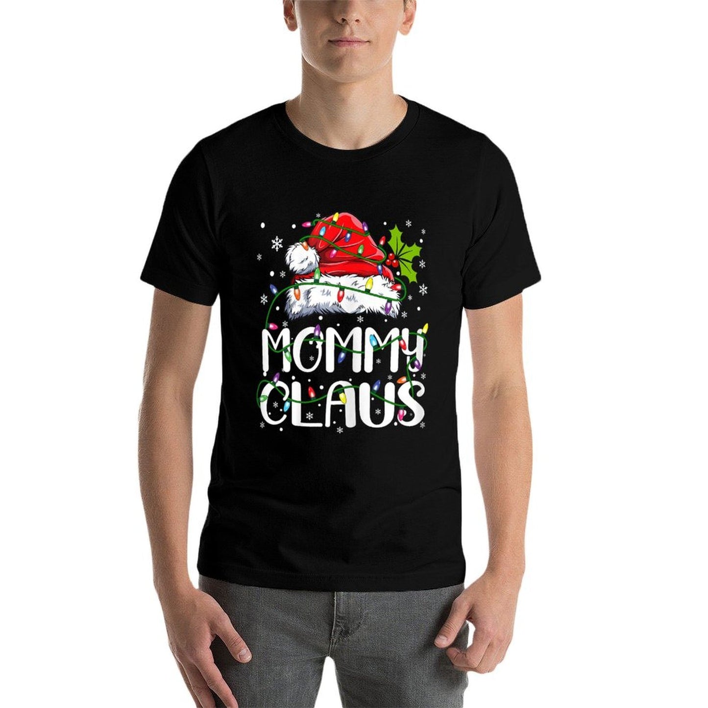 Mommy Claus Christmas Lights Pajama Family Matching  Stretchy T-Shirt
