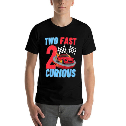 Two Fast 2 Curious Racing Car 2nd Birthday Party Boys Girls  Graphic-printed T-Shirt