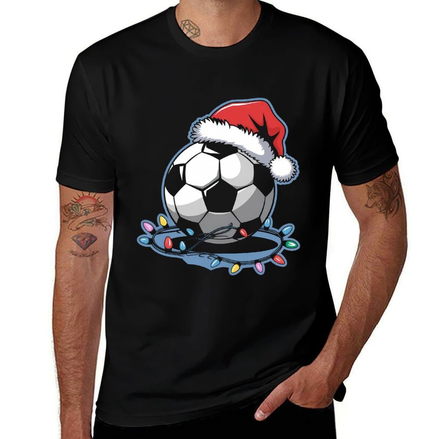 Santa Sports Christmas Soccer Player Men Boysns  Heathered Texture T-Shirt