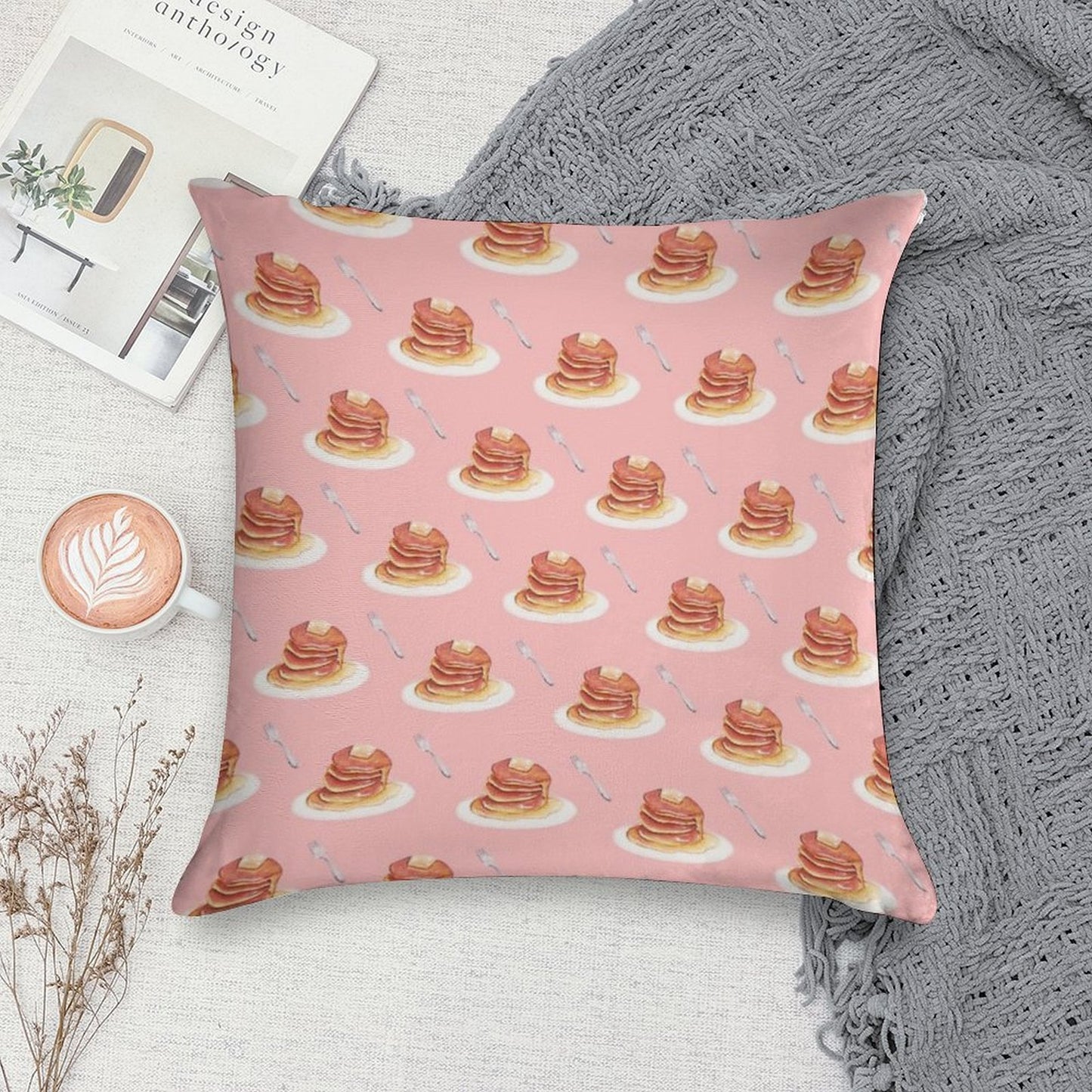 Pancake Pattern Soft Short Plush Fabric Throw Pillow