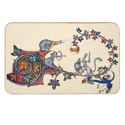 WEIRD MEDIEVAL BESTIARY WAR Between Snails And Killer Rabbit Riding Lion by Bulgan Lumini  Pet-Safe Bath Mat