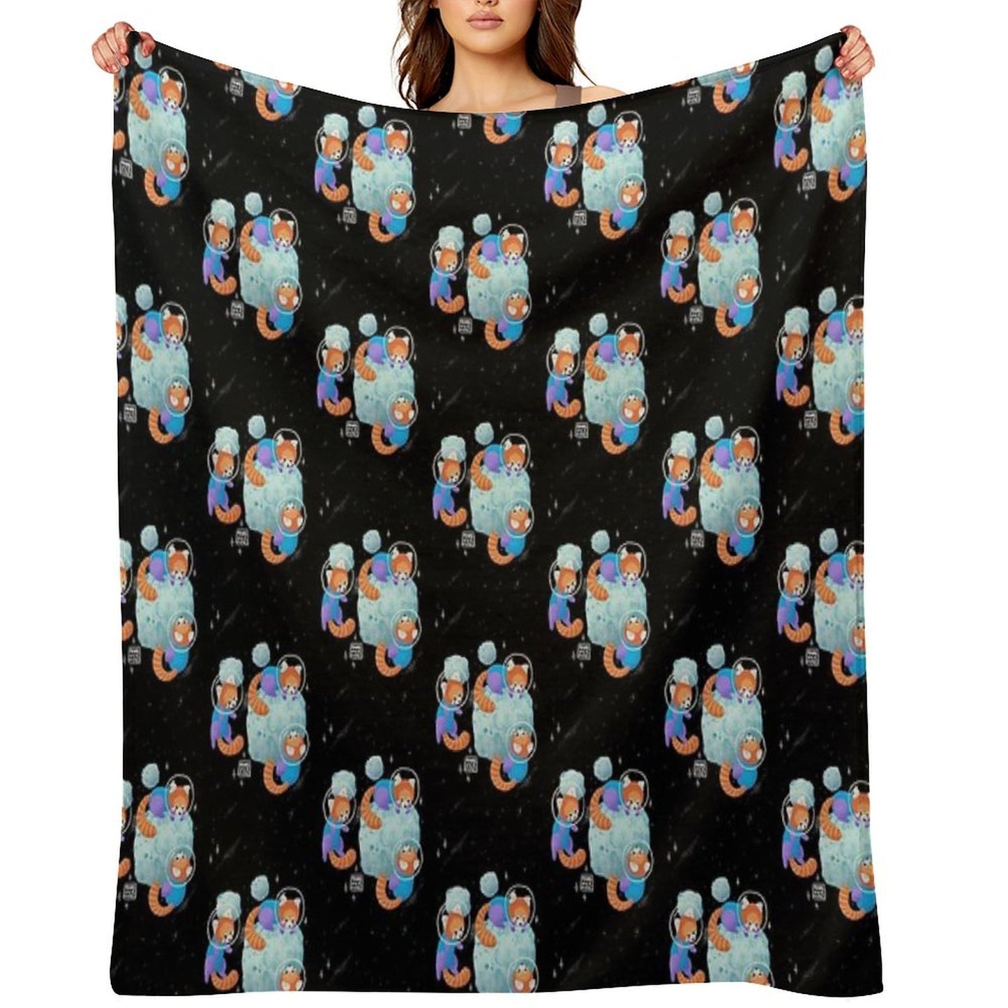 Red Space Pandas Gift-ready Throw Blanket